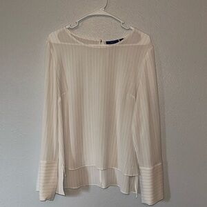 White long sleeve blouse with gold accent lines
